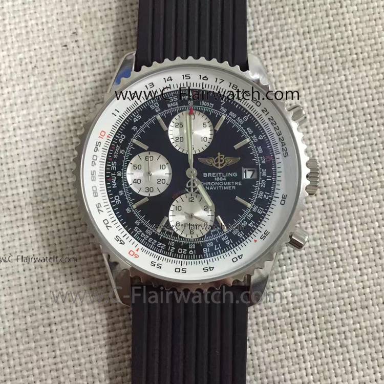 Copy Breitling Navitimer Rubber Strap Black Dial Watch
